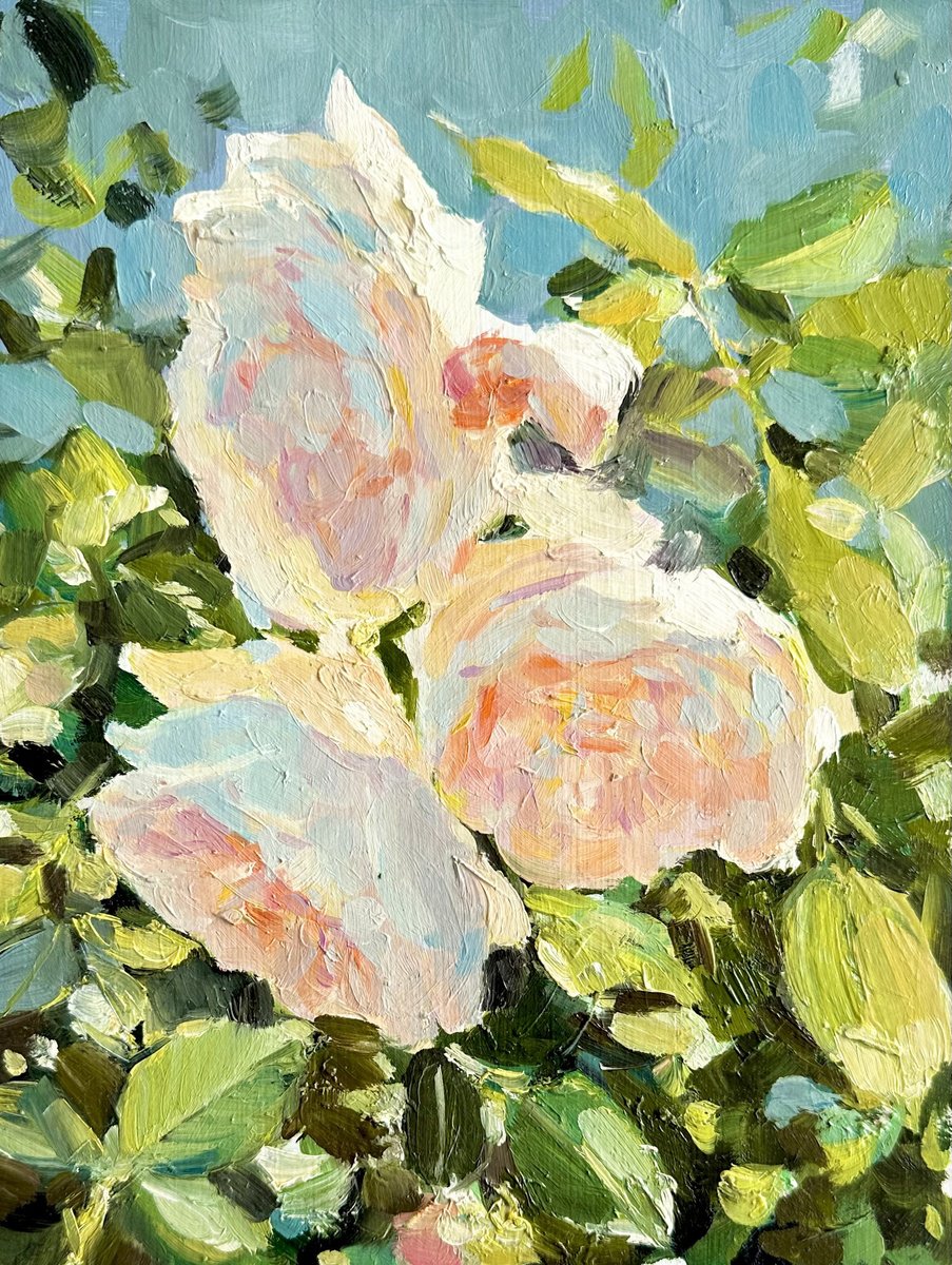 Impressionistic Botanical Oil Painting By Olha Retunska, 7 X 9", Roses Kelowna, Original Artwork