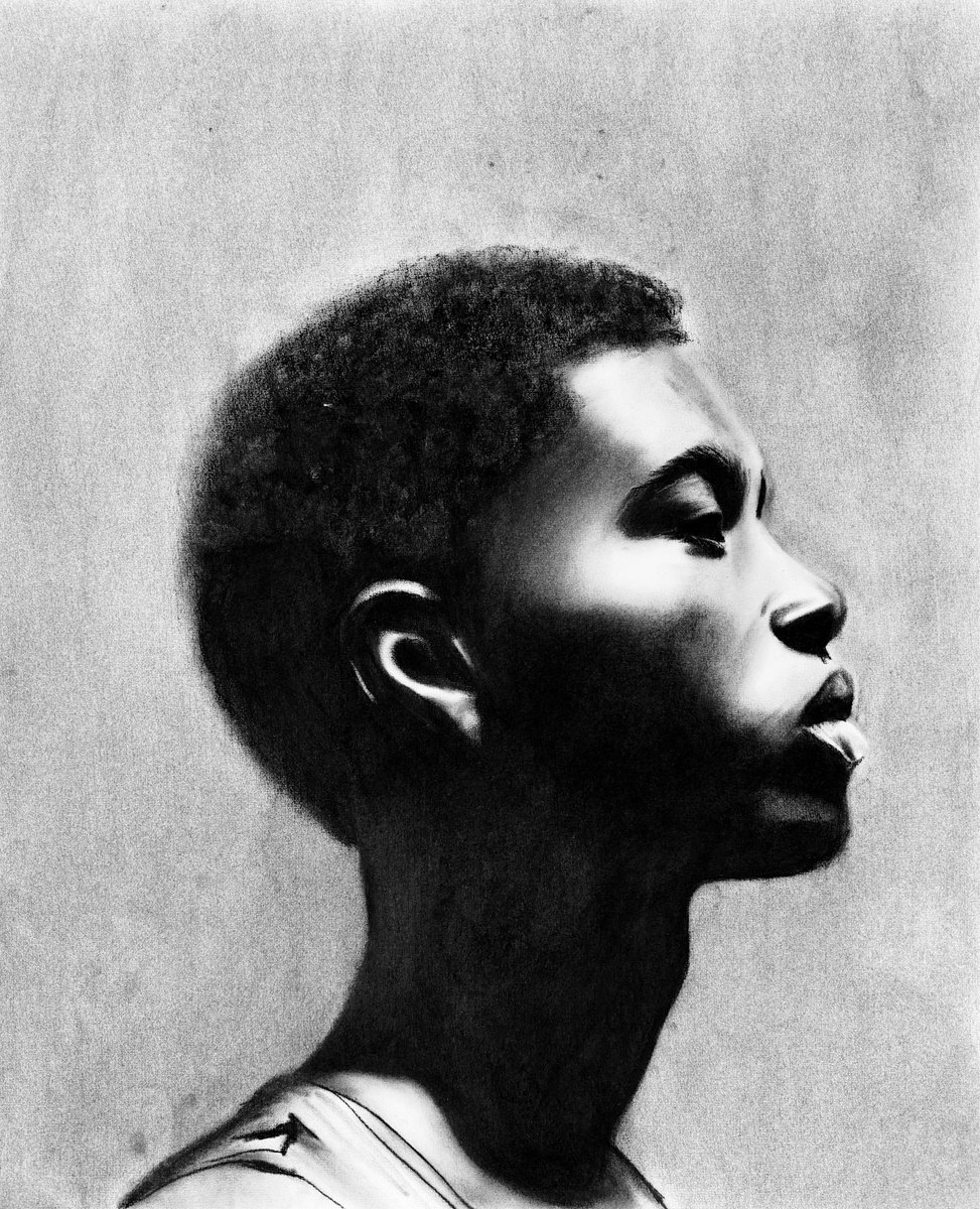 Photorealistic Portrait Charcoal Drawing By Denny Stoekenbroek, 20 X 24, Stillness In Light, Original Artwork