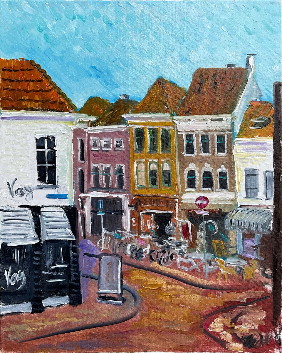 Impressionistic Cityscapes Oil Painting By Dmitry Fedorov, 16 X 20, Zwolle Street Scene, Original Artwork