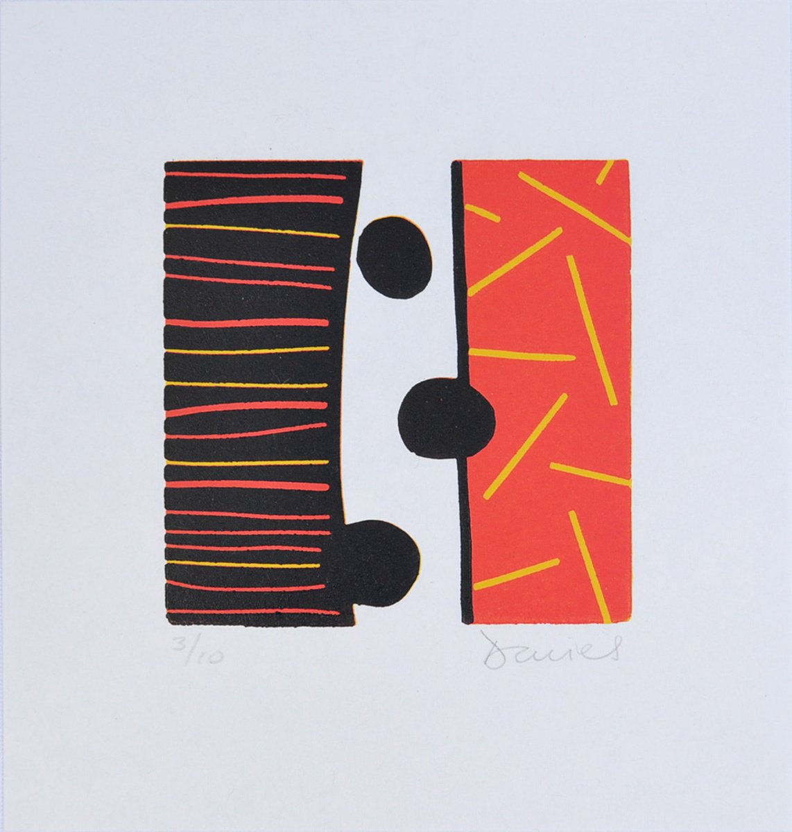 Abstract Linocut By Julian Davies, 7 X 7", Albino Giraffe, Original Artwork