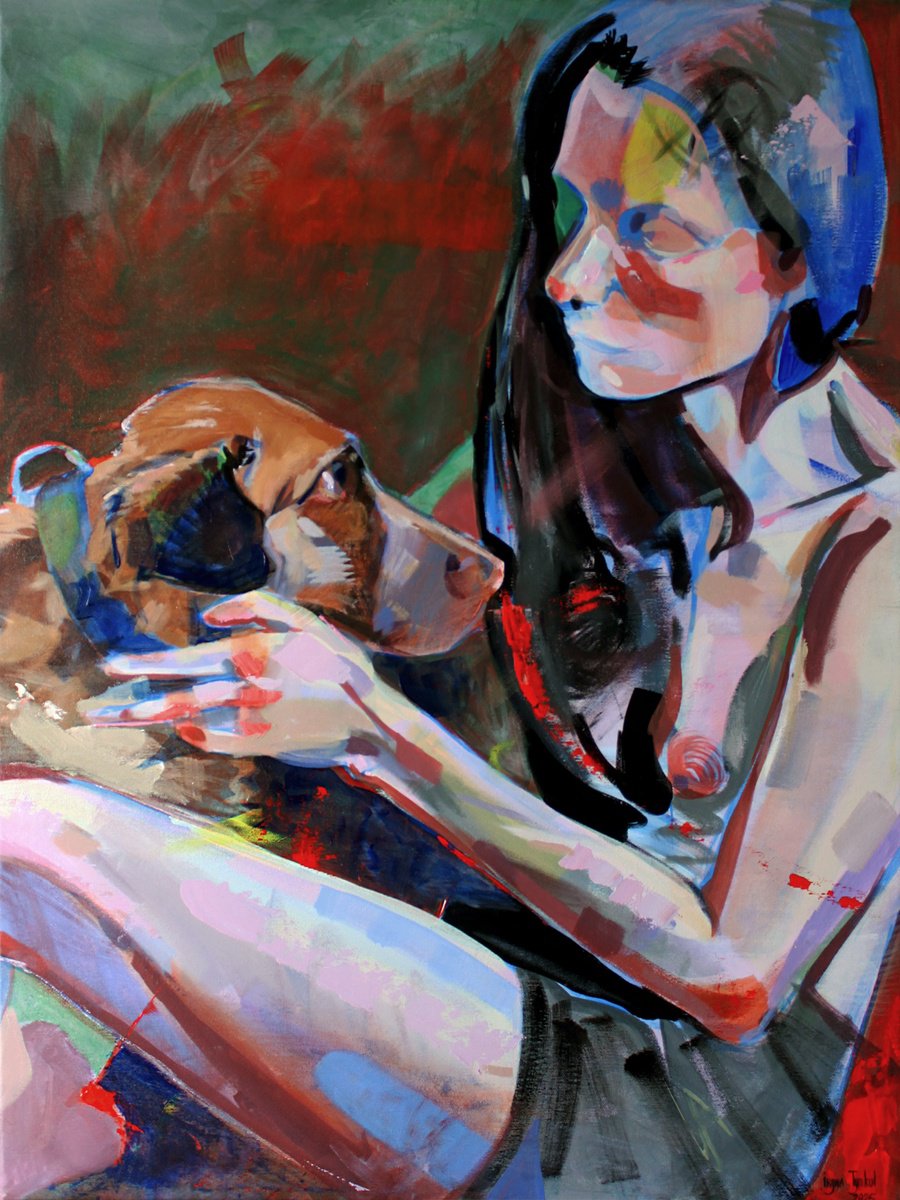 Expressive Portrait Acrylic Painting By Iryna Tymkul, 24 X 31, Communication, Original Artwork