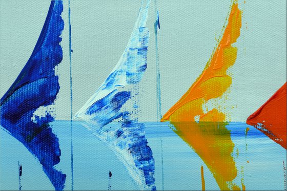 Colored Sails  - Abstract- Sailboat Painting- Acrylic Canvas Wall Art