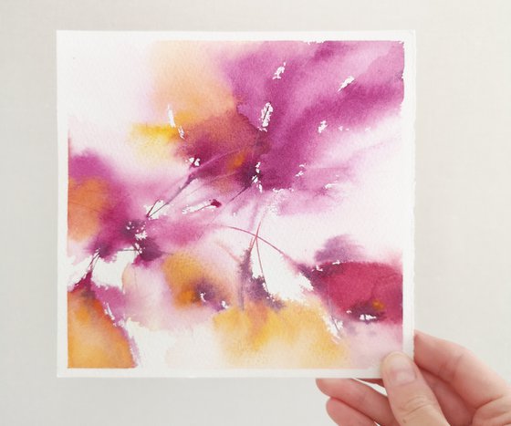 Small purple abstract flower painting