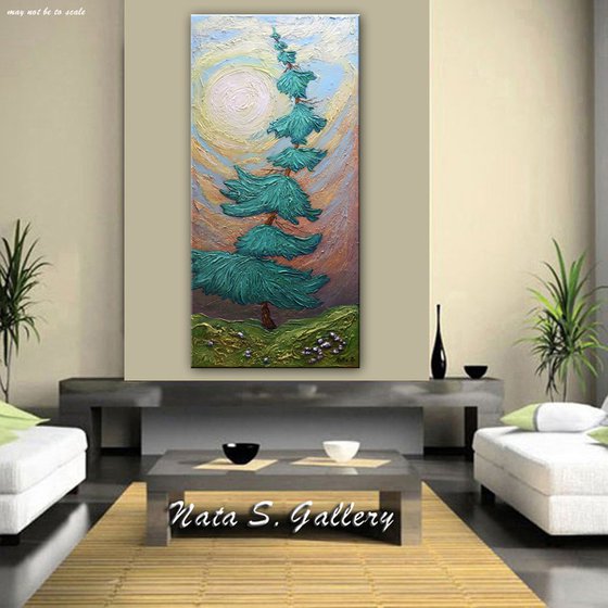 "Alone...."  Pine Tree Painting 107 x 51 cm