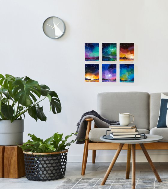 Iridescent Night Skies - Set of 6 Original Paintings