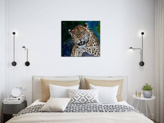 Leopard , wild cat,  original oil painting