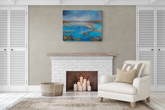 A XL large beautiful modern semi-abstract  seascape painting "Peace"