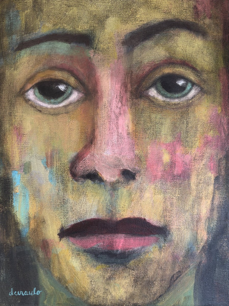 Expressive Portrait Acrylic Painting By Donna Ceraulo, 12 X 16, Drew B, Original Artwork