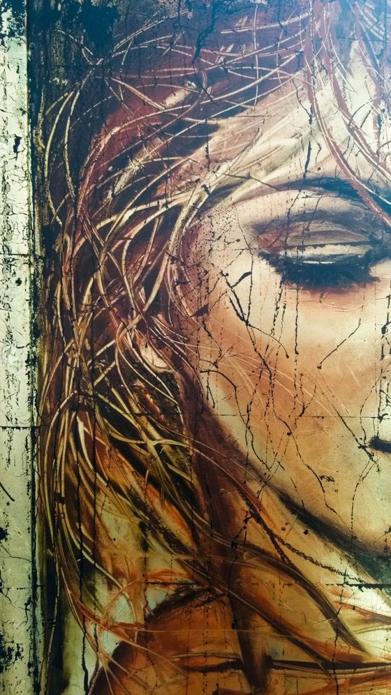 "Ginger gold", original mixed-media painting, 75.5x55.5x1 cm, ready to hang