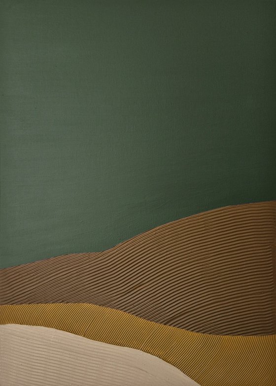 "Green Hills" Abstract green brown textured