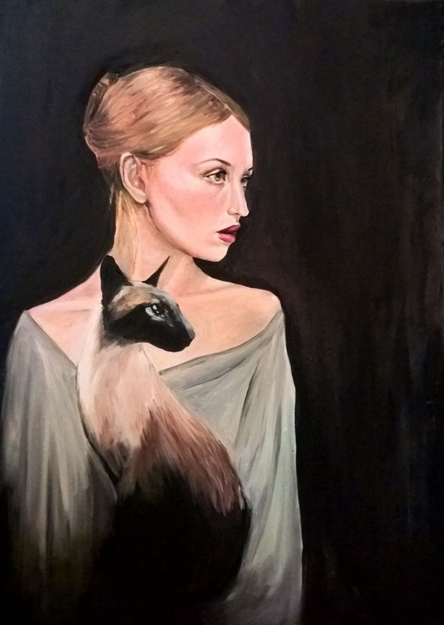 Woman With A Siamese Cat By Viktoria Deri Artfinder
