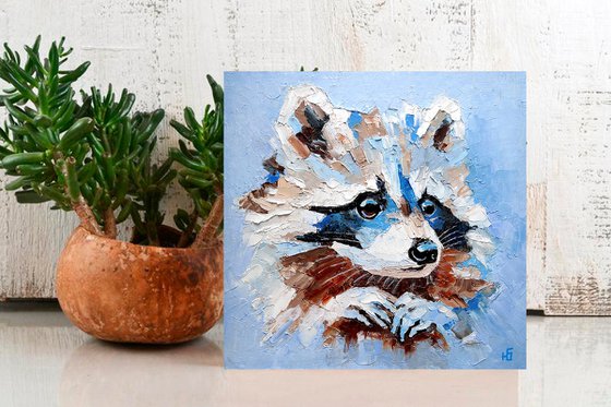 Raccoon Painting Original Art Woodland Animal Artwork Small Wall Art