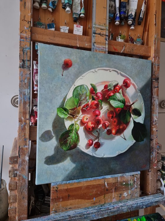 "Plate with summer.  "  still life summer liGHt original painting  GIFT (2021)