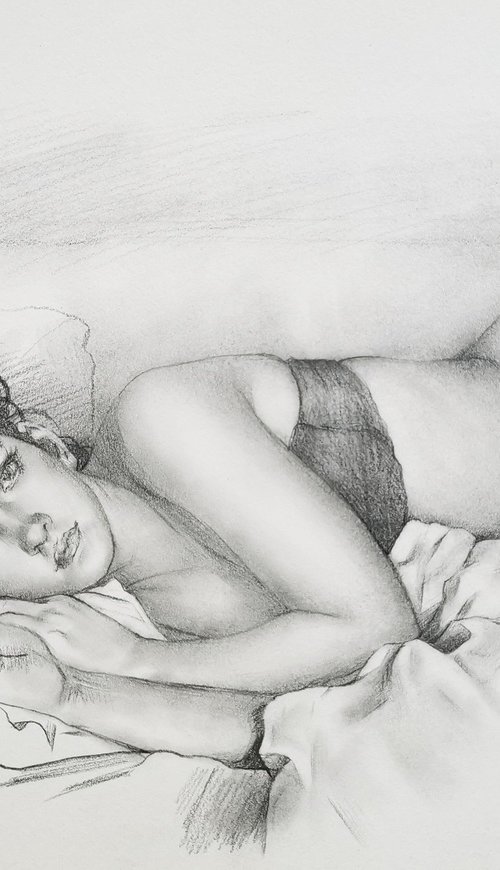 Woman Lying on a Bed by Hongtao Huang