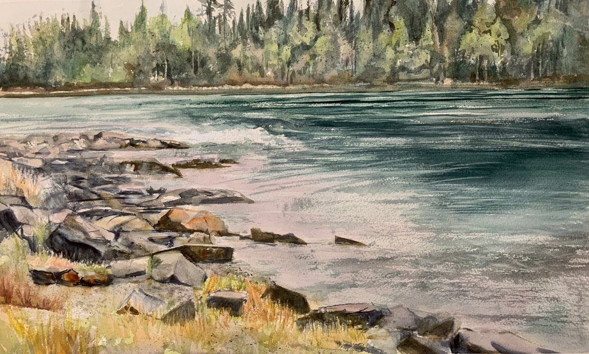 Impressionistic Landscape Watercolour By Yoshiko Murdick, 26 X 15", Maine Beach, Original Artwork
