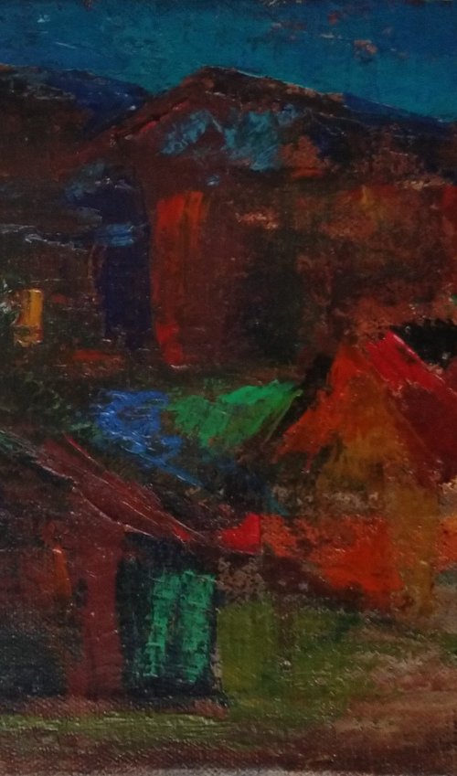 Dark landscape (25x35cm, oil painting, impressionistic) by Kamsar Ohanyan