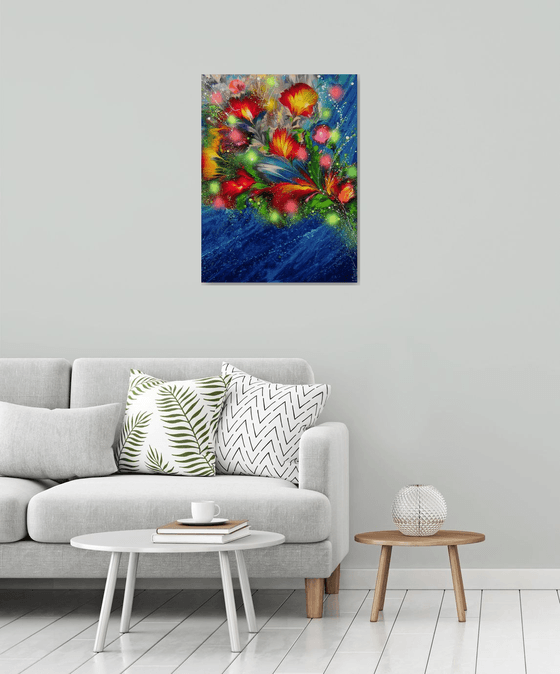 "Summer Sea Breeze" Floral Abstract Painting 60 x 80cm