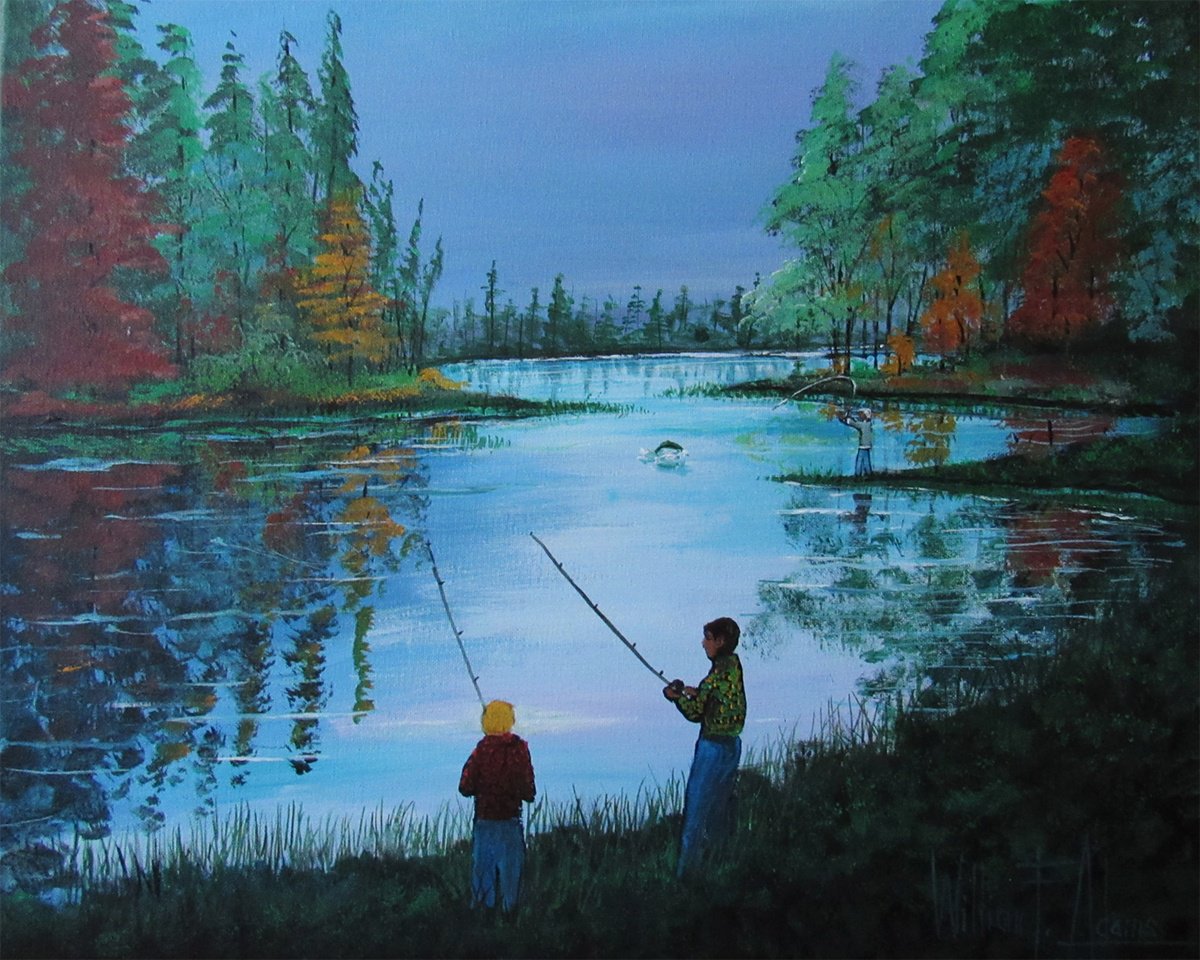 The Best of Times Fishing with DAD! Acrylic painting by William F.  Adams
