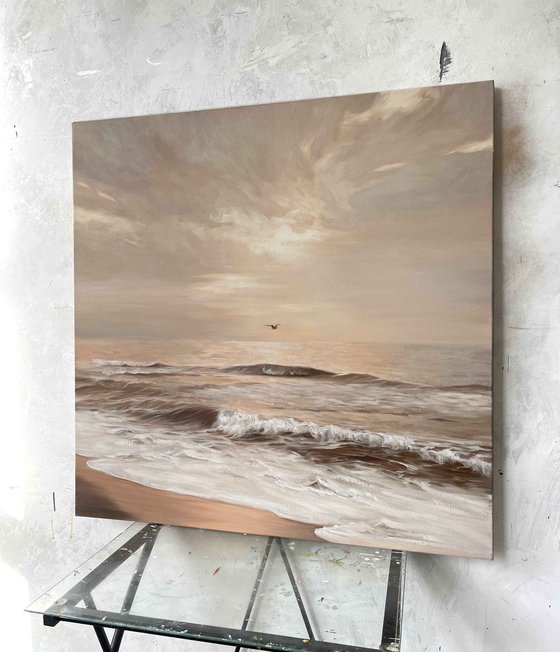 "Seaside 2" Grey beige sea oil art