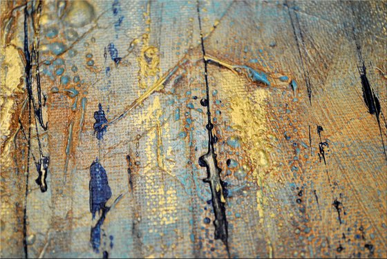 Golden Tears - Abstract acrylic painting high textured canvas art wall art ready to hang