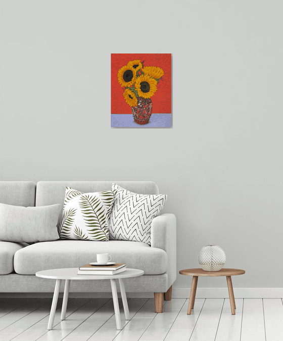 Sunflowers against Red