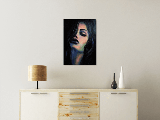 Dark beauty Woman Portrait in Acrylic Expressionism