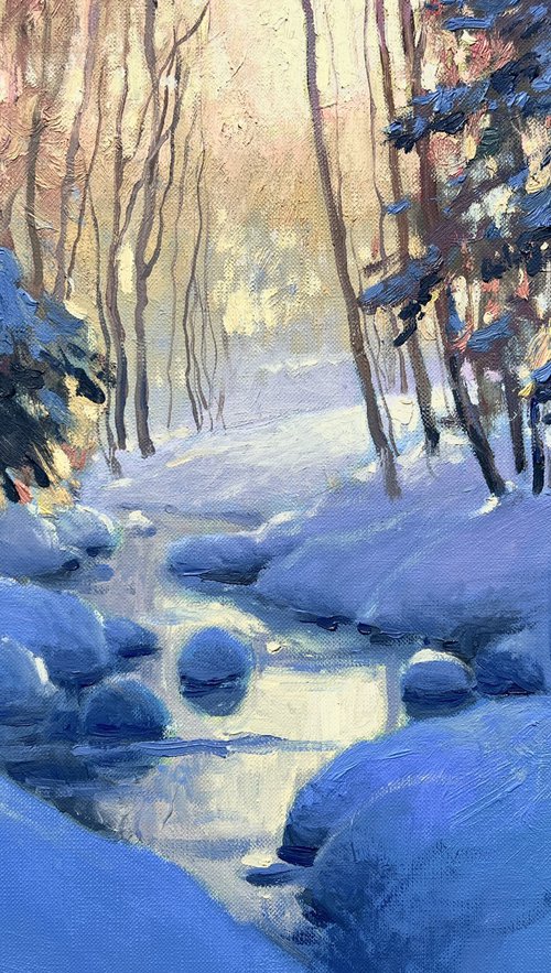 Lit Winter Stream by Andrii Kovalyk