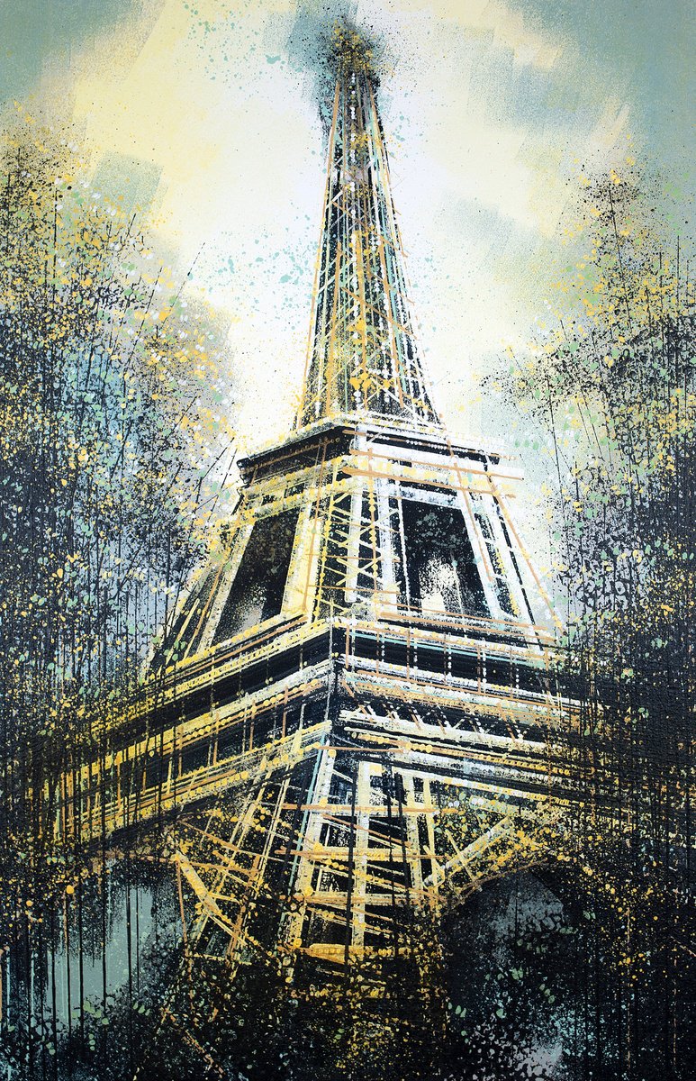 Impressionistic Cityscapes Acrylic Painting By Marc Todd, 20 X 30", Paris - The Eiffel Tower At Dusk, Original Artwork