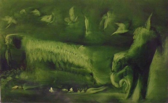 The Green Landscape XXL, oil on canvas 130x81 cm