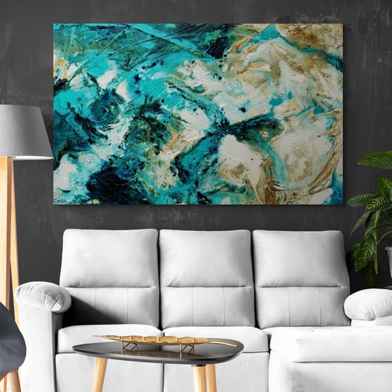 Rusted Honey 160cm x 100cm Teal Rust White Textured Abstract Art