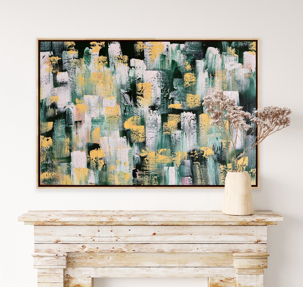 Geometric Abstract Acrylic Painting By Alanah Jarvis, 36 X 24, Beneath The Evergreen Sky, Original Artwork