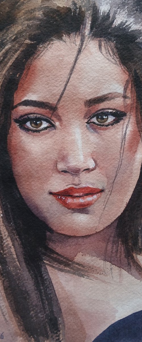 Brunette Portrait with Green Eyes by Vladislav Urzhenko