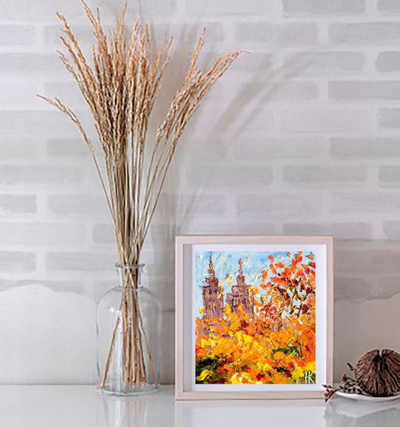 NYC Fall Painting Cityscape Original Art New York Small Oil Artwork Central Park Impasto Pallete Knife Wall Art 7 by 8" by Halyna Kirichenko