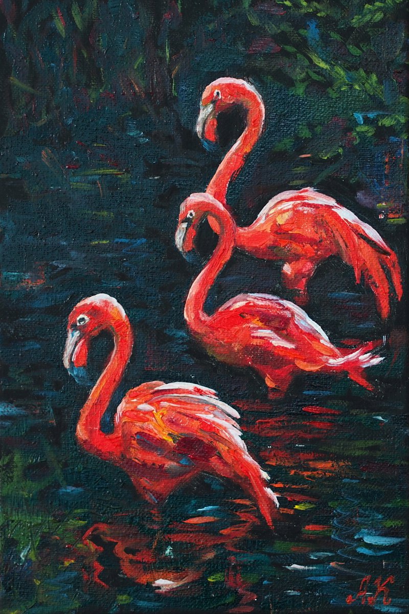 Flamingos in the night by Alfia Koral