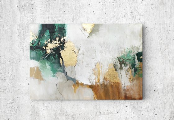 "Green Avalanche 4" Abstract green brown gold