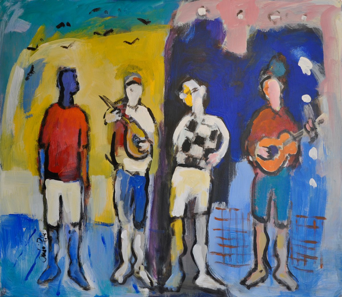 Impressionistic Portrait Acrylic Painting By Andre Pallat, 47 X 39, Dark And Light