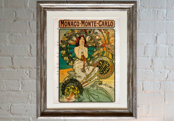 Monaco Monte-Carlo - Collage Art Print on Large Real English Dictionary Vintage Book Page