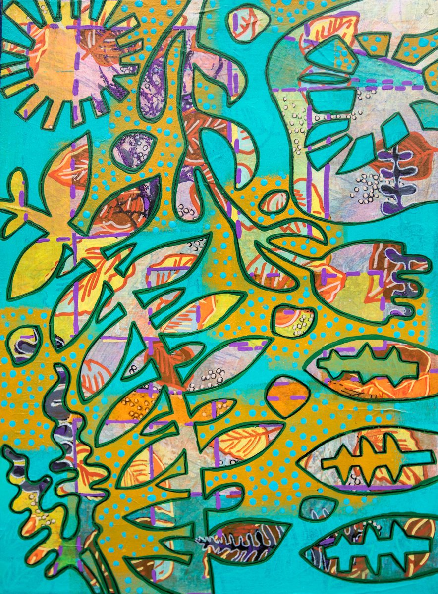 Organic Botanical Acrylic Painting By Ariadna De Raadt, 12 X 16, Dancing Leaves, Original Artwork