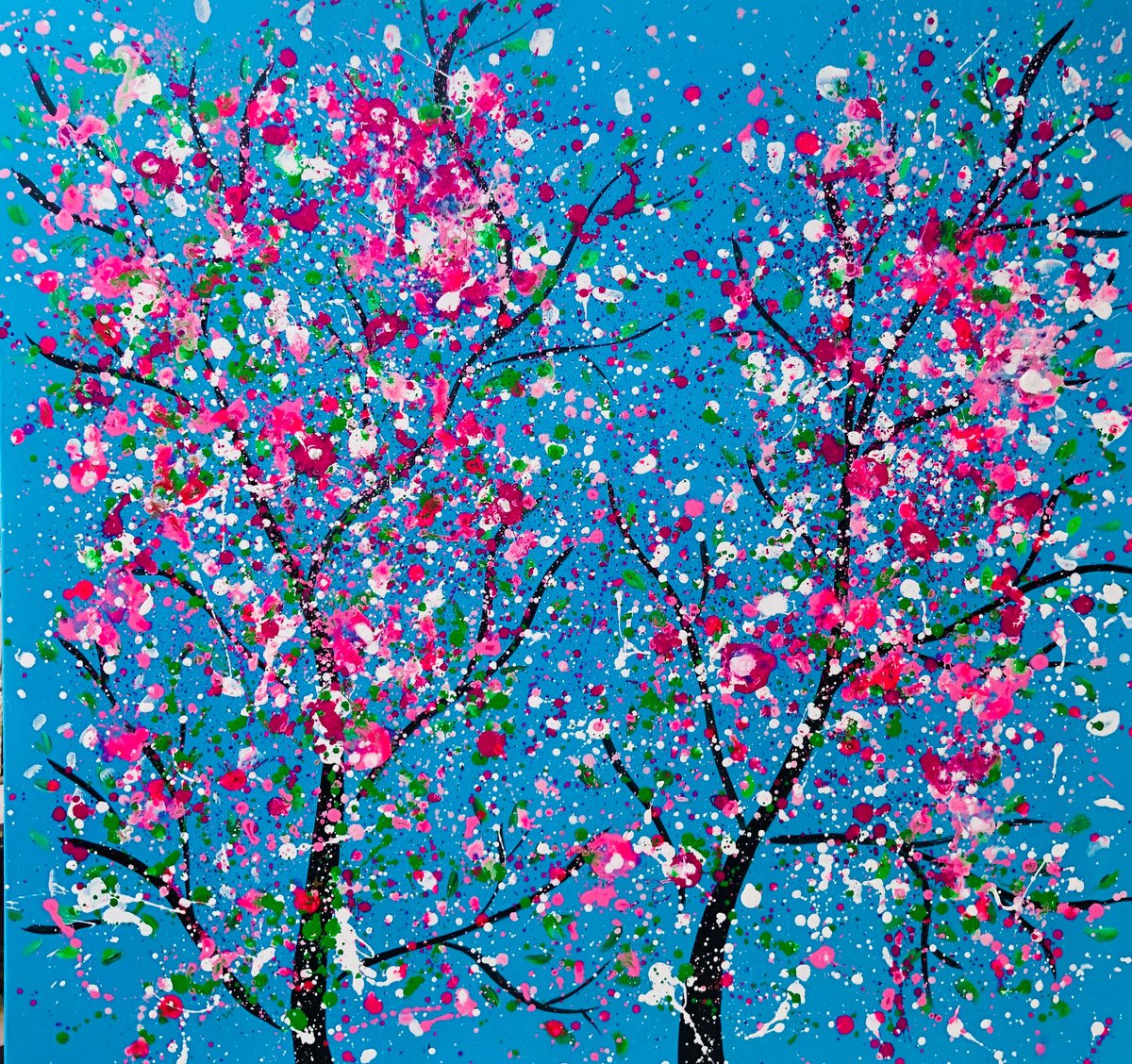 -Cherry blossom-? flowers, spring blue, pink, Sakura by Nataliia Krykun