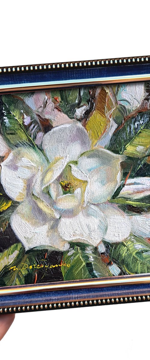 Magnolia flowers painting by Nataly Derevyanko