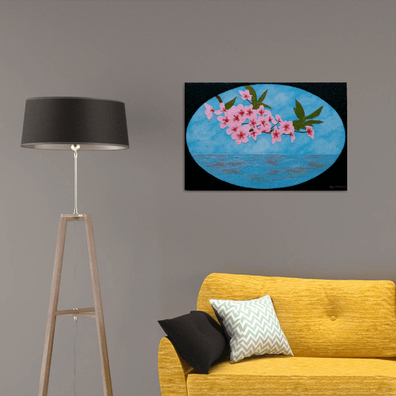 Sakura Soul - pink cherry blossom; large semi abstract painting