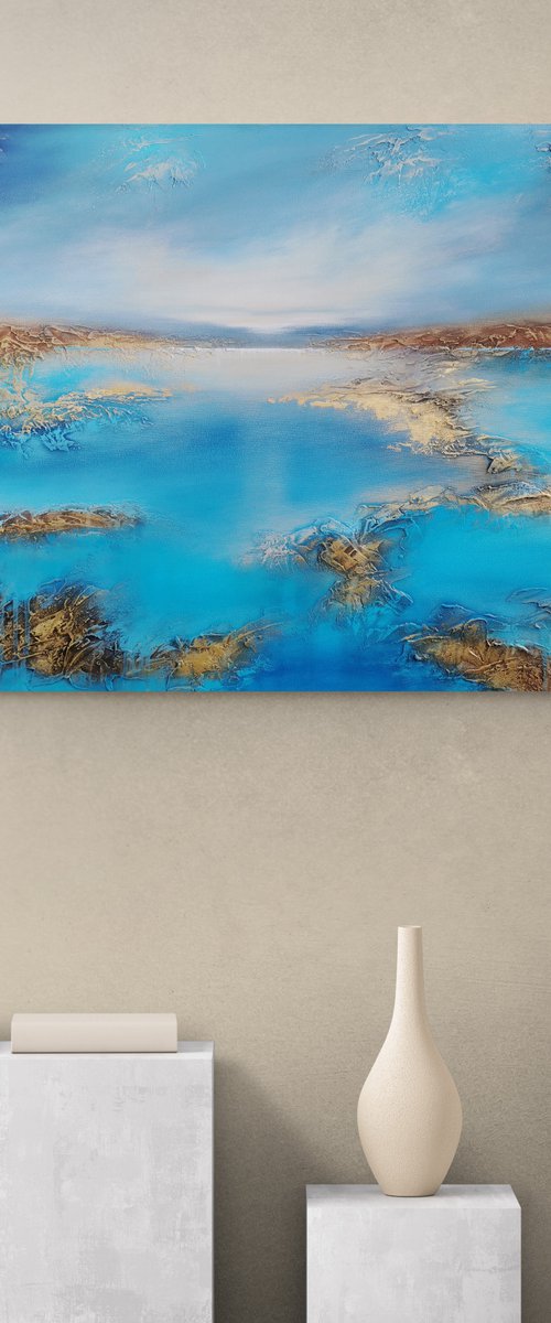 A XL large beautiful modern semi-abstract  seascape painting "Peace" by Vera Hoi