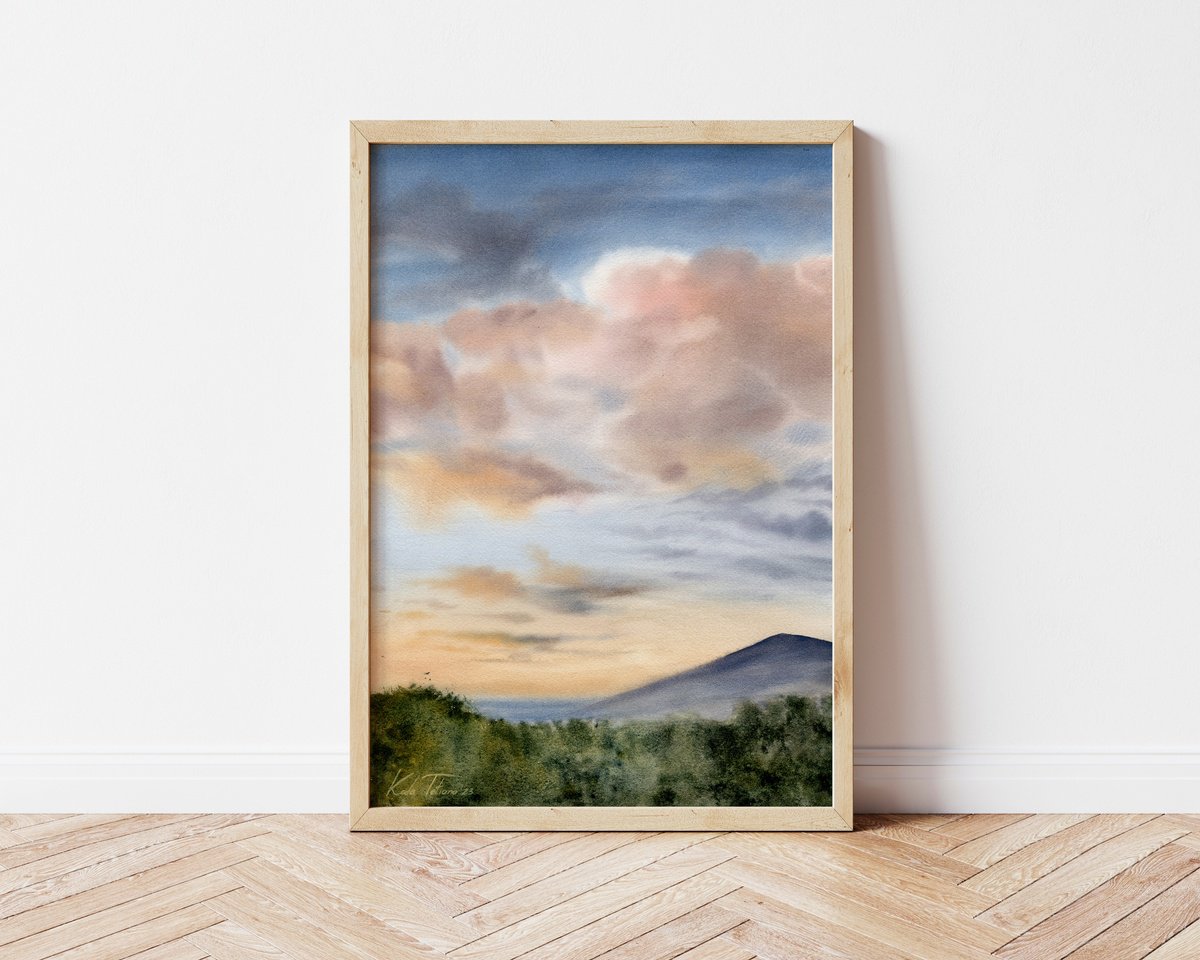 Impressionistic Landscape Watercolour By Tetiana Koda, 12 X 17", The Colors Of Sunset, Original Artwork