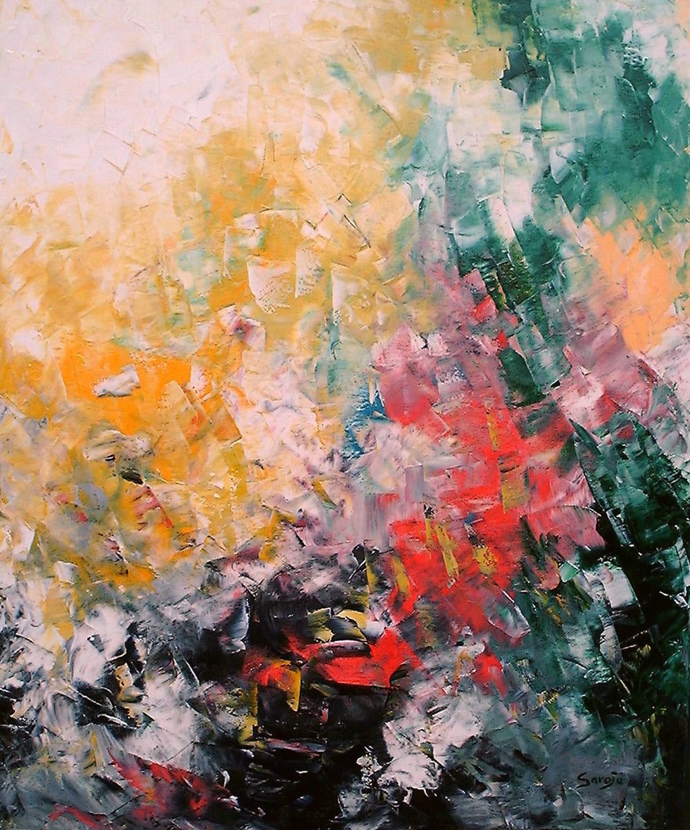 Abstract Landscape Oil Painting By Saroja Van Der Stegen, 25 X 30", Wild Summer Ref 476-20F, Original Artwork