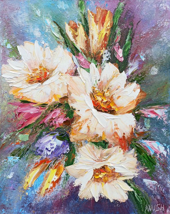 Textured field flowers-1 (50x40cm, oil painting, palette knife)