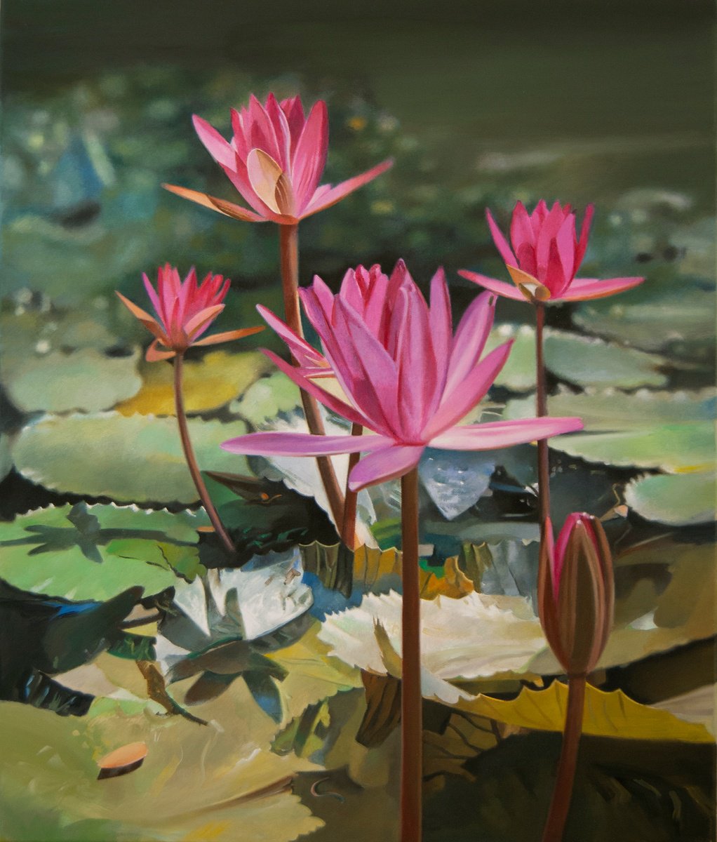 Photorealistic Oil Painting , Water Lilies By Valeri Tsvetkov, 20 X 24, Artwork For Sale On Artfinder