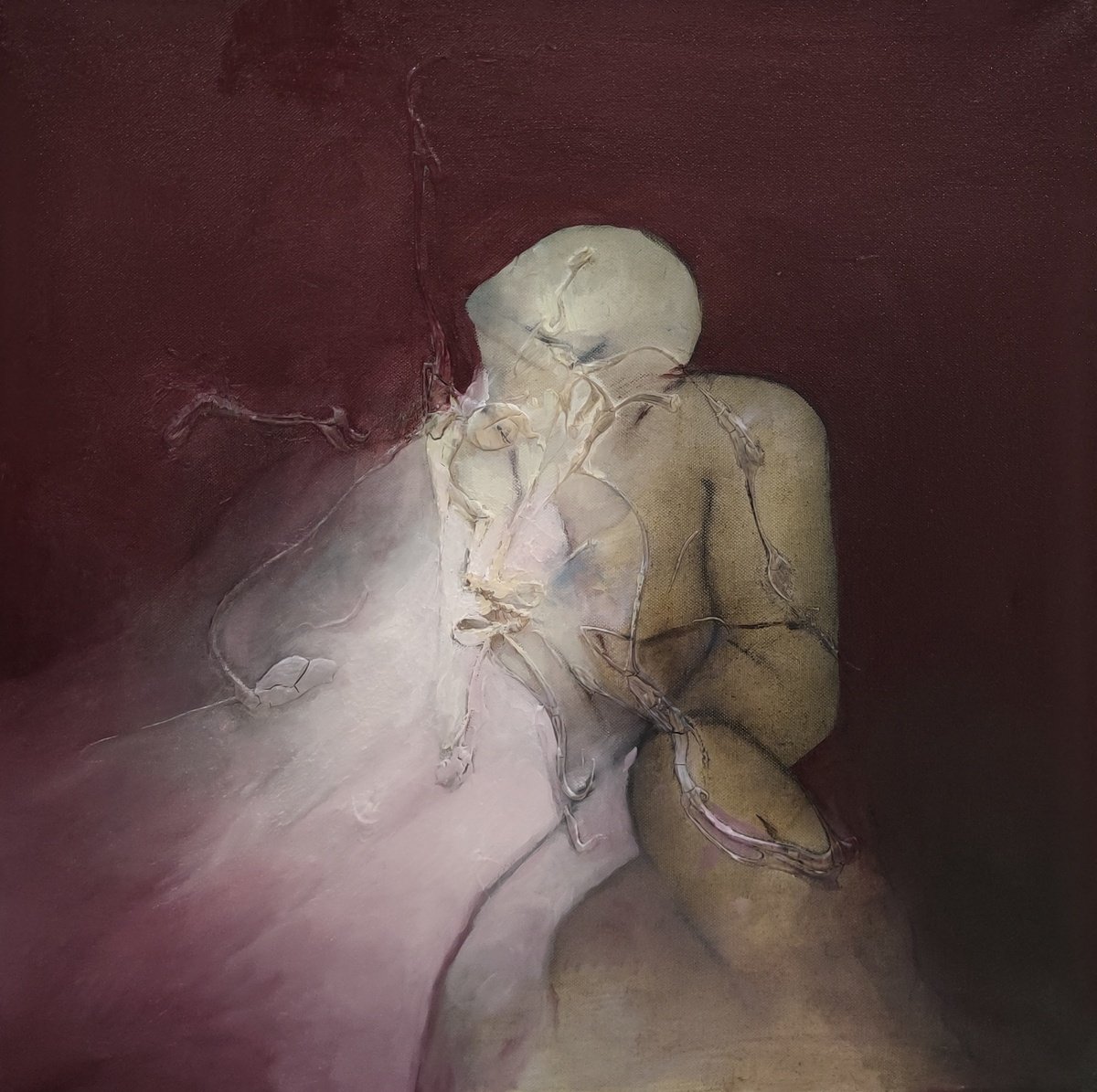 Abstract Portrait Oil Painting By Mladen Ilic, 24 X 24", Remmision, Original Artwork