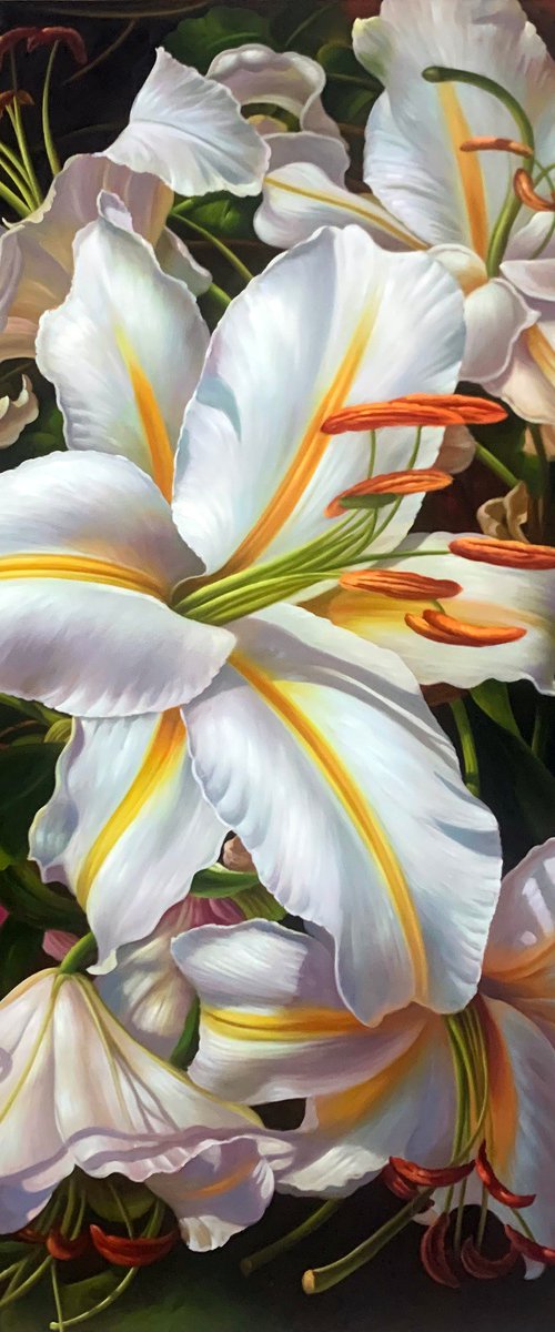 Photorealism oil painting:Prosperous flowers t200 by Kunlong Wang