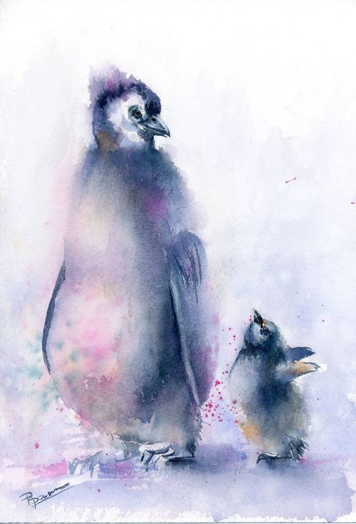 Little penguin with parent by Olga Shefranov (Tchefranov)