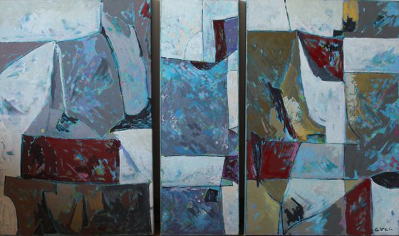 Abstraction - Peaceful day (60x100cm, oil painting, tryptich)